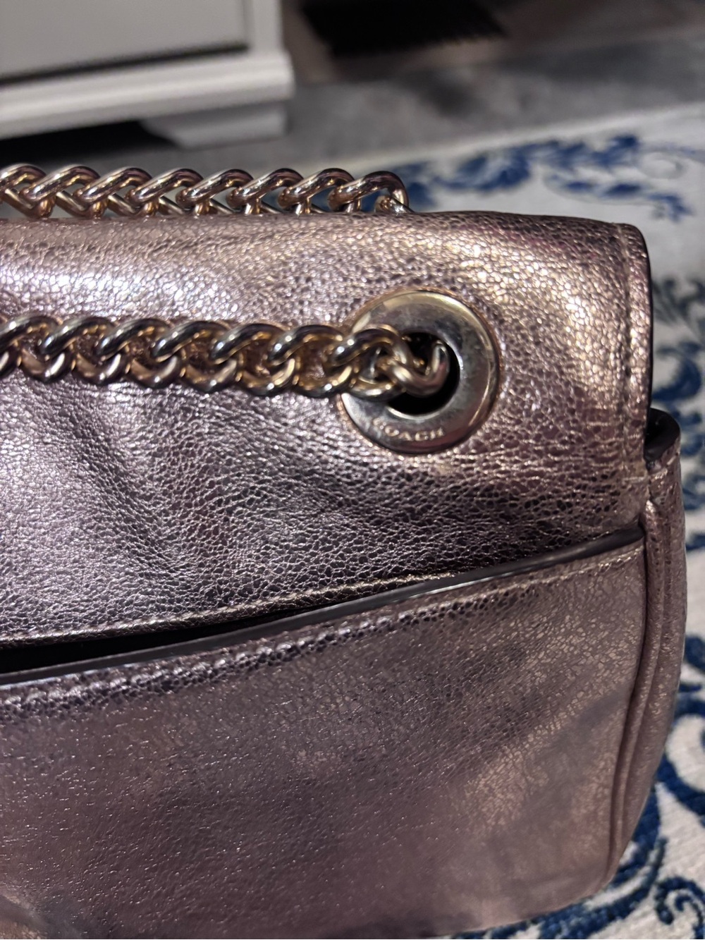 Coach Crinkle Metallic Leather Cassidy Crossbody Bag in Rose Gold - Picture 8 of 14